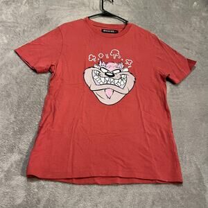 Looney Tunes Taz Shirt Mens Medium Red Graphic Tee Black Keys Cartoon Steam